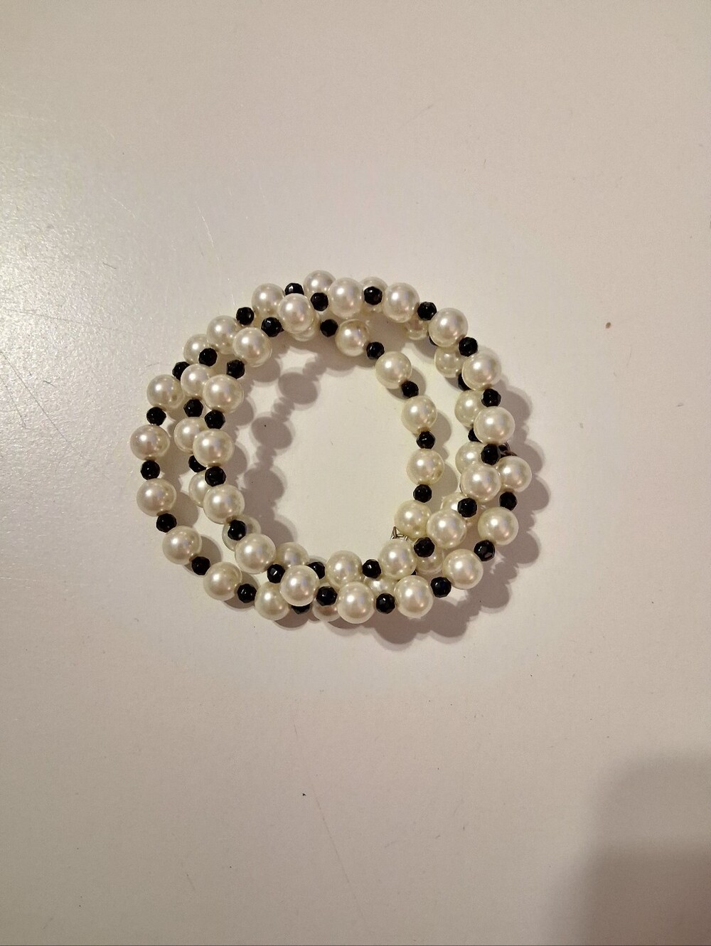 Pearl and Black Bead Triple-Strand Bracelet